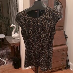 Fab’rik semi formal glittery design on black polyester cap sleeve blouse S